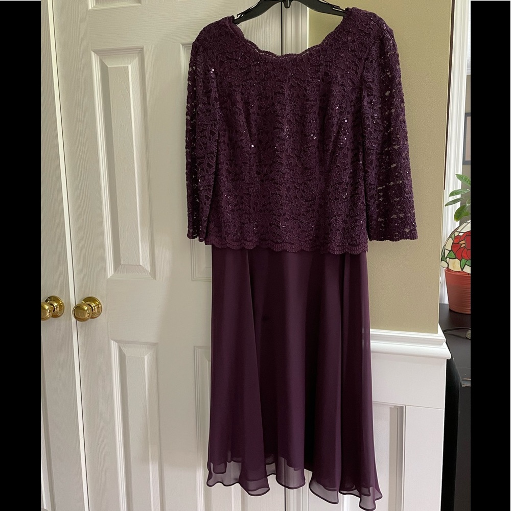 Alex Evenings Sequenced Lace Contrast Dress.